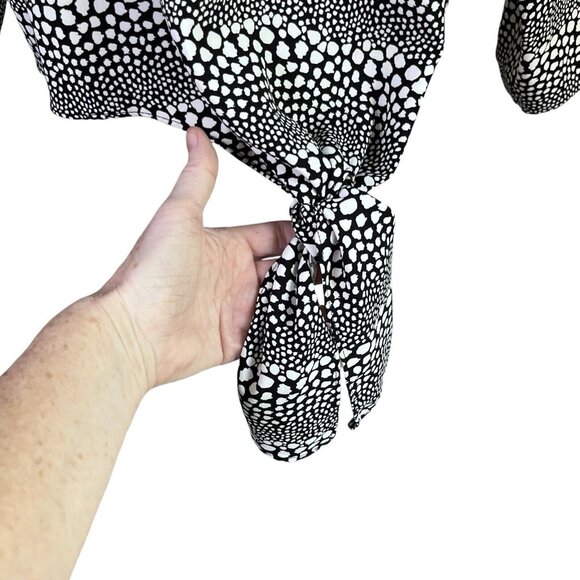 Talbots Black White Dot Blouse 2X | Tie Hem Pullover - Picture 5 of 9